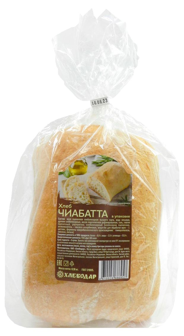 

Хлеб Хлебодар Чиабатта 180 г