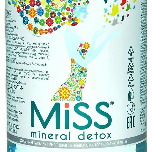 Вода минеральная Miss Mineral Detox природная лечебно-столовая газированная 1 л