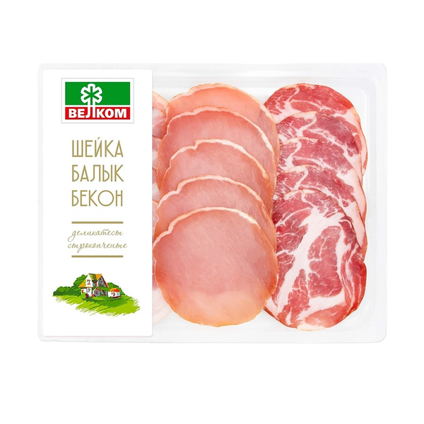 Ассорти сырокопченое Велком шейка, балык, бекон, нарезка, 90г