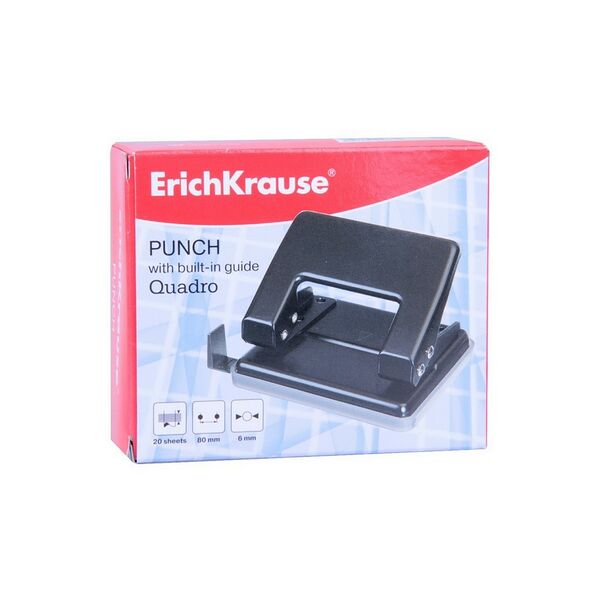 Дырокол ErichKrause Quadro до 20л, черный 4668