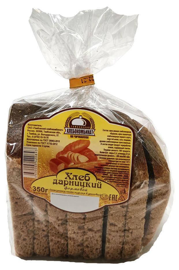 

Хлеб Тамбовский Хк Дарницкий ржано-пшеничный формовой нарезка, 350г