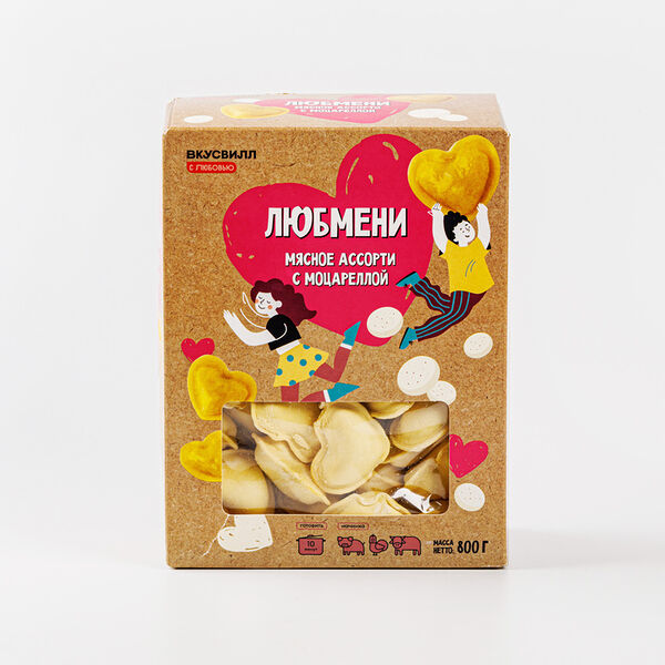 Любмени ВкусВилл мясное ассорти с Моцареллой, замороженные 800 г