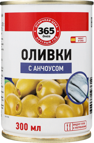 

Оливки с анчоусом 365 ДНЕЙ зеленые, 280г
