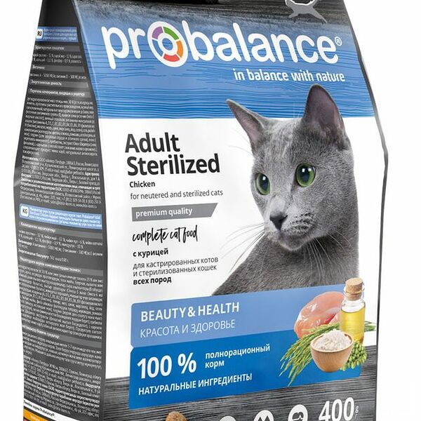 Корм полнорационный сухой Probalance Adult Sterilized для кошек с курицей 400 г