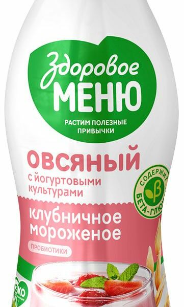 Йогурт веганский Здоровое меню овсяный Клубничное мороженое без лактозы 250 мл