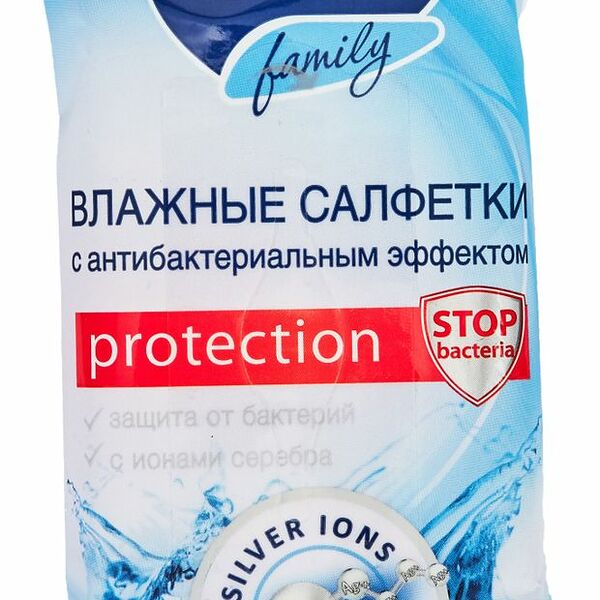 Салфетки влажные Aura Family с антибактериальным эффектом 15 шт