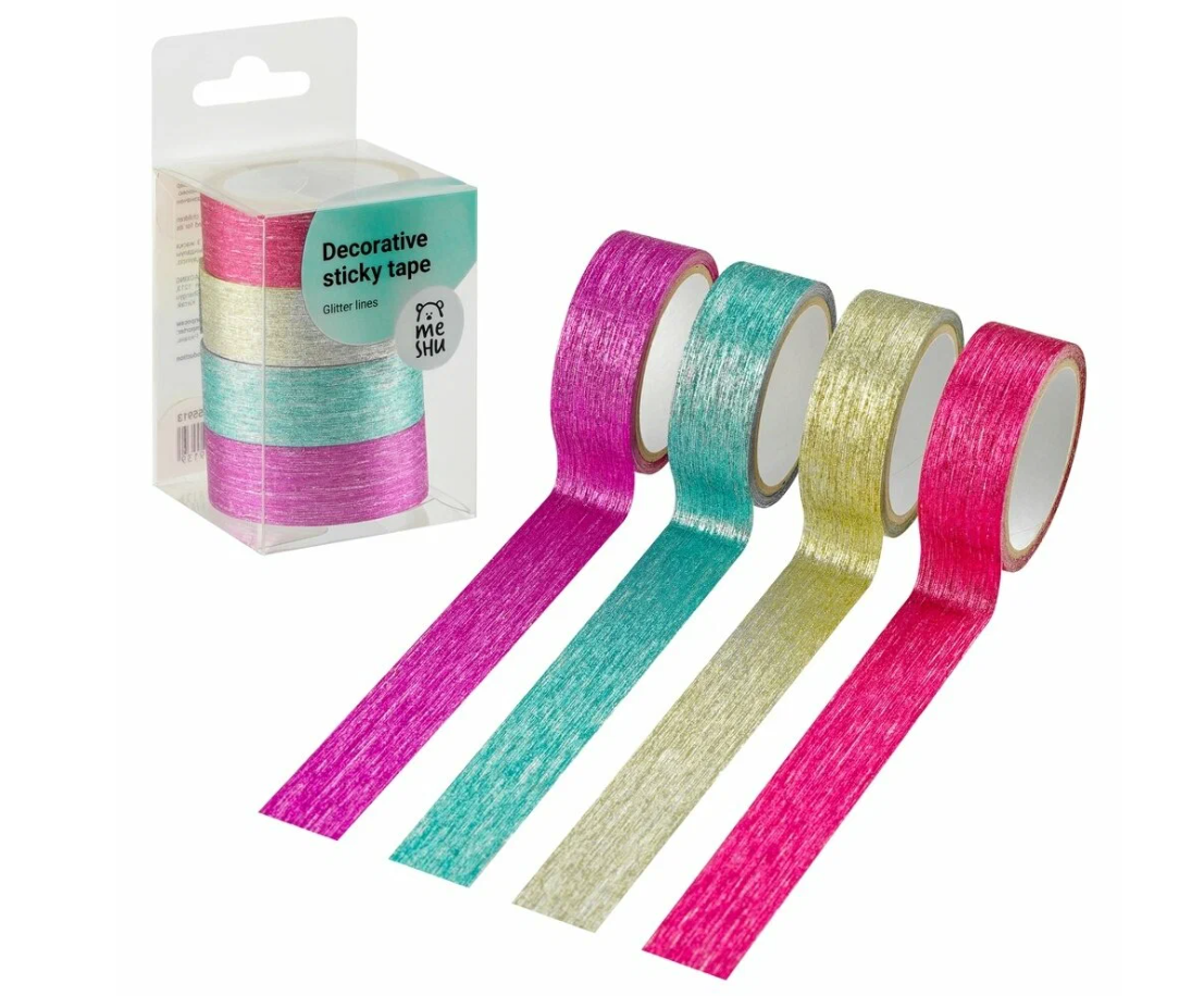 

Набор клейких лент MESHU Glitter lines, 4шт