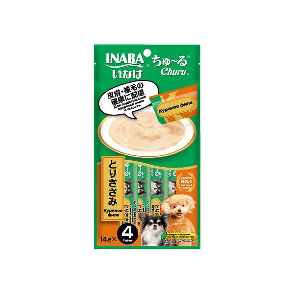 Лакомство для собак INABA Churu пюре куриное филе для поддержания здоровья кожи и шерсти, 4х14 г