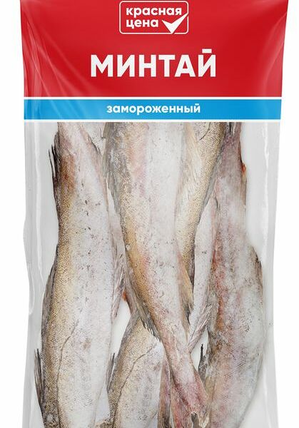 Минтай Красная цена замороженный непотрошеный без головы вес