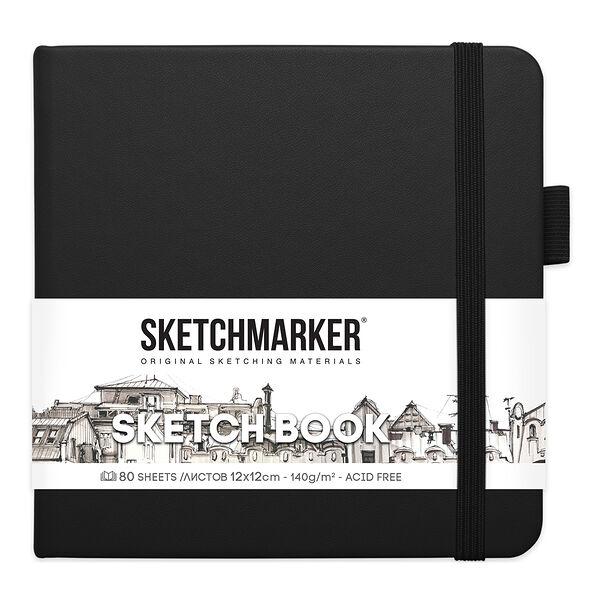 Скетчбук  Sketchmarker  12*12 см  140 г/м2  80л черный  арт 2314002SM