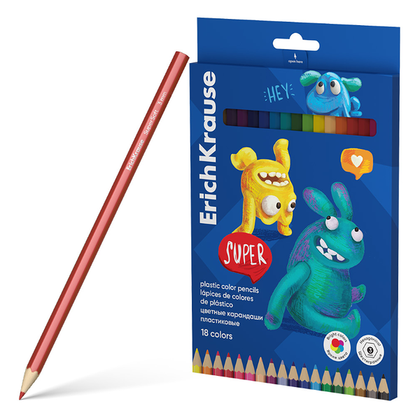 Карандаши цветные ERICHKRAUSE Jolly friends, шестигранные, 18 цветов, Арт. 61799