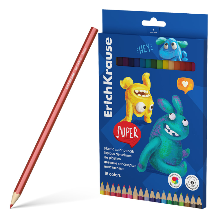 

Карандаши цветные ERICHKRAUSE Jolly friends, шестигранные, 18 цветов, Арт. 61799