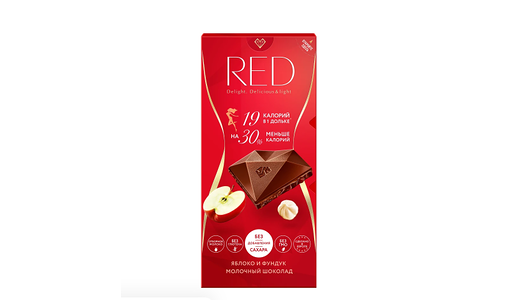 Шоколад RED Fruits молочный с фундуком и яблоком, 85г