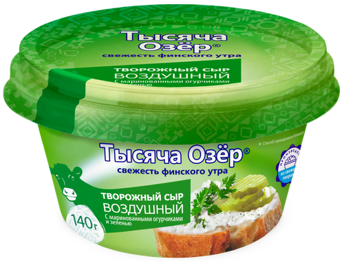

Сыр творожный Тысяча озёр с маринованными огурчиками и зеленью 60% 140 г