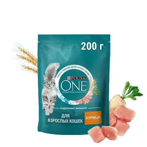 Сухой корм Purina ONE® для взрослых кошек, с высоким содержанием курицы и цельными злаками, Пакет, 200 г