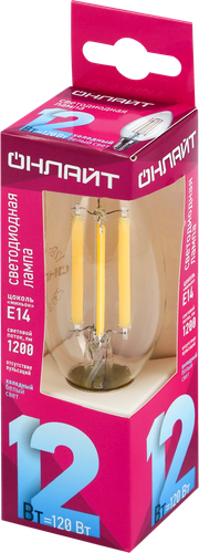 

Лампа светодиодная Онлайт LED 12Вт, 4000К, Е14, свеча, филамент