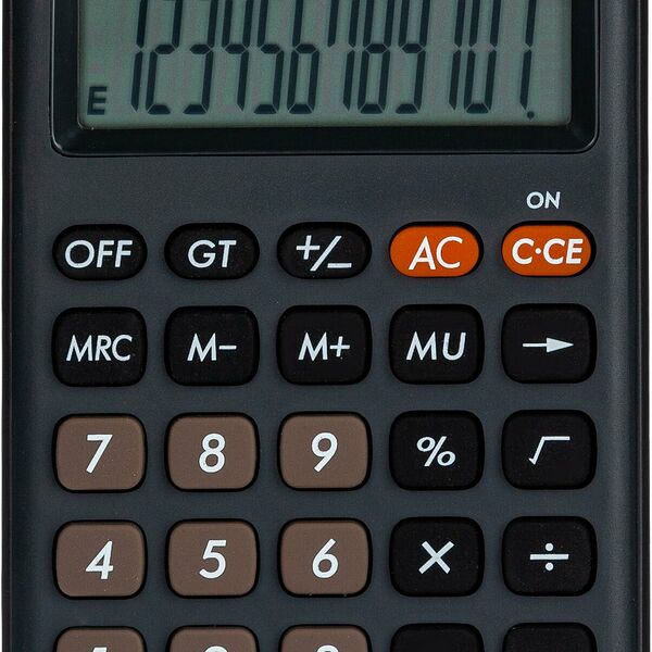 Калькулятор карманный Deli EM120,12-р, дв. пит, 118x70мм, темно-серый