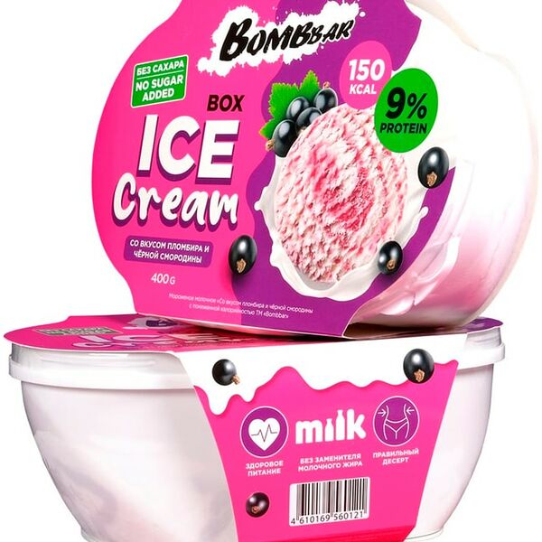 Мороженое Bombbar молочное со вкусом пломбира и черной смородины 400г