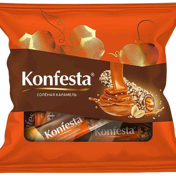Конфеты Konfesta с карамельно-кремовой начинкой в обсыпке арахисом, 180г