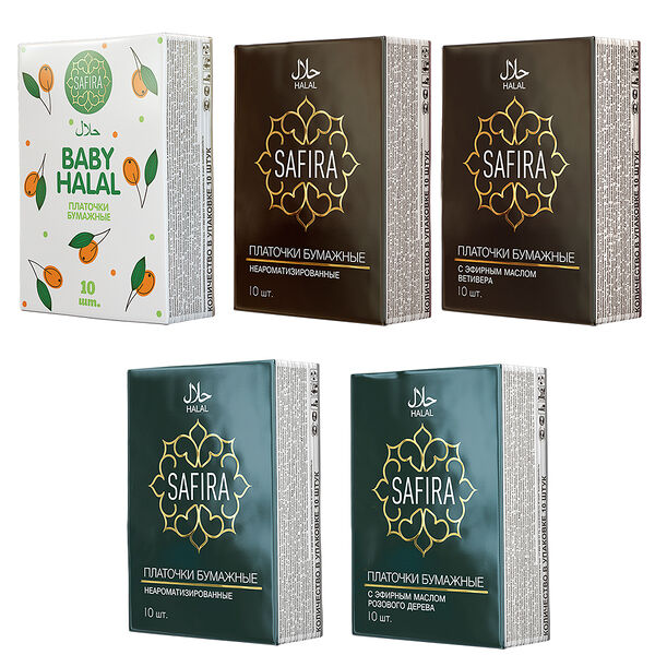 Платочки бумажные safira нероматизированные/с эфирными маслами, 3 слоя, 10шт
