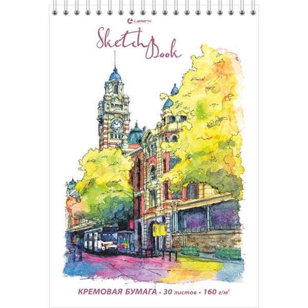 LAMARK33118 Скетчбук Старинный Город, А5, 30 л.,160 г/м2, уф-лак, КРЕМОВАЯ бумага, твердая подложка