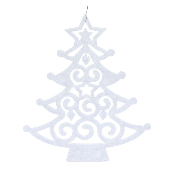 Сноу бум подвеска декоративная в виде елки, белый глиттер, пластик, 30x25см