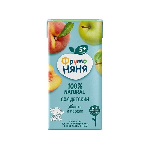 Сок детский ФрутоНяня яблочно-персиковый с 5 месяцев, 200 мл