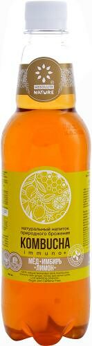 Напиток газированный Absolute Nature Immuno+ Комбуча Мед, имбирь, лимон, 555мл