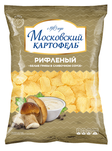 Чипсы картофельные Московский картофель Хрустящие рифленые Белые грибы в сливочном соусе 120 г