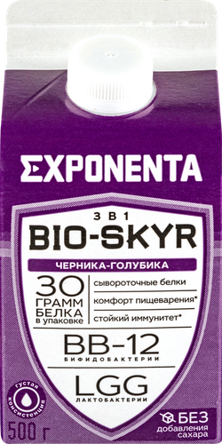 

Напиток кисломолочный Exponenta Bio-Skyr Черника-голубика обезжиренный с высоким содержанием белка 500 г