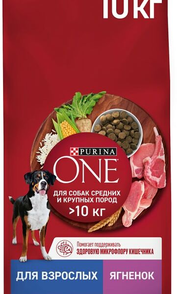 Сухой корм для собак Purina ONE для средних и крупных пород с ягненком и рисом 10кг