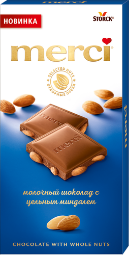 

Шоколад молочный Merci с цельным миндалём 100 г