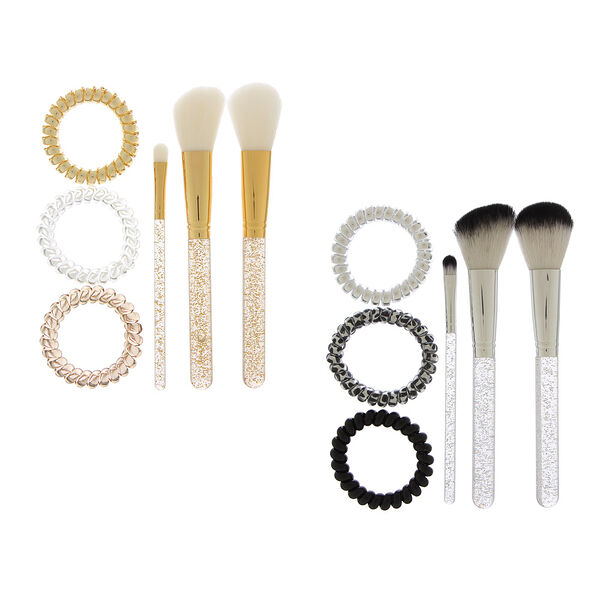 Юl набор: кисти для макияжа 3шт и резинки-спиральки 3шт, пластик, металл, нейлон, тпу, 2цв, пр-21
