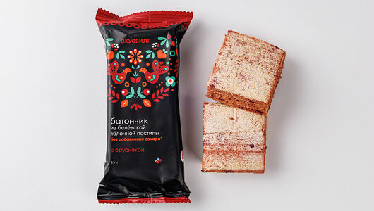 Батончик из белевской яблочной пастилы с брусникой