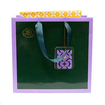 Пакет подарочный «Азбука вкуса» зелено-фиолетовый с открыткой 30х30х14, Россия