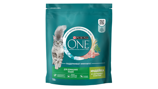 Сухой корм Purina ONE® полнорационный для взрослых кошек, живущих в домашних условиях, с высоким содержанием индейки, 750г