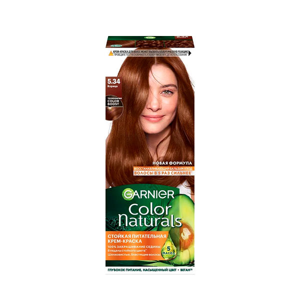 Garnier Стойкая питательная крем-краска для волос Color Naturals, оттенок 5.34 Корица, 110мл