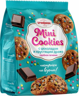 Печенье Брянконфи Мини-печенье (Mini Cookies) с шоколадом и хрустящим драже сдобное 200 г