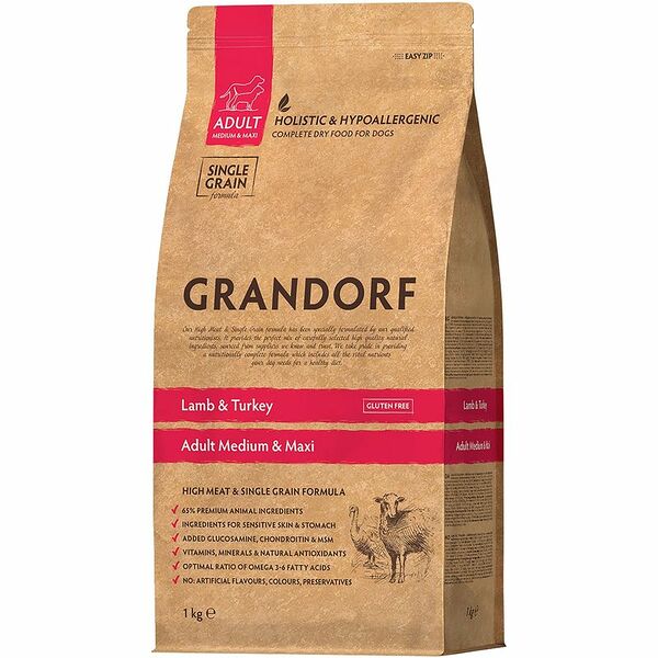 Корм для собак Grandorf для средних и крупных пород, ягненок с индейкой, 1 кг 