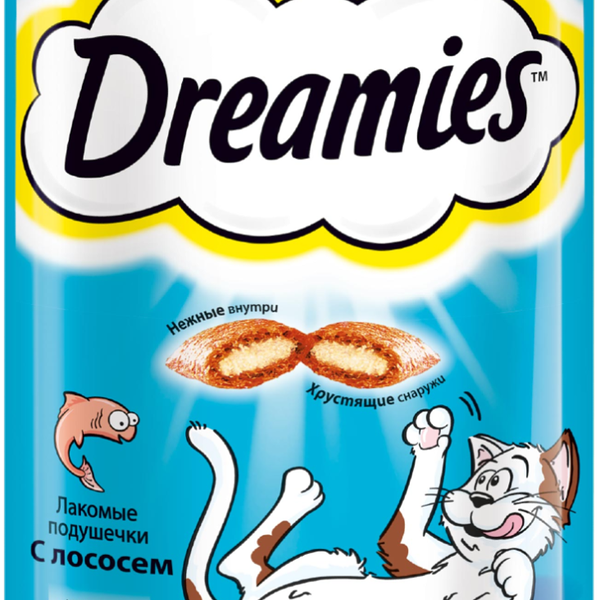 Лакомство для кошек Dreamies подушечки с лососем 60г