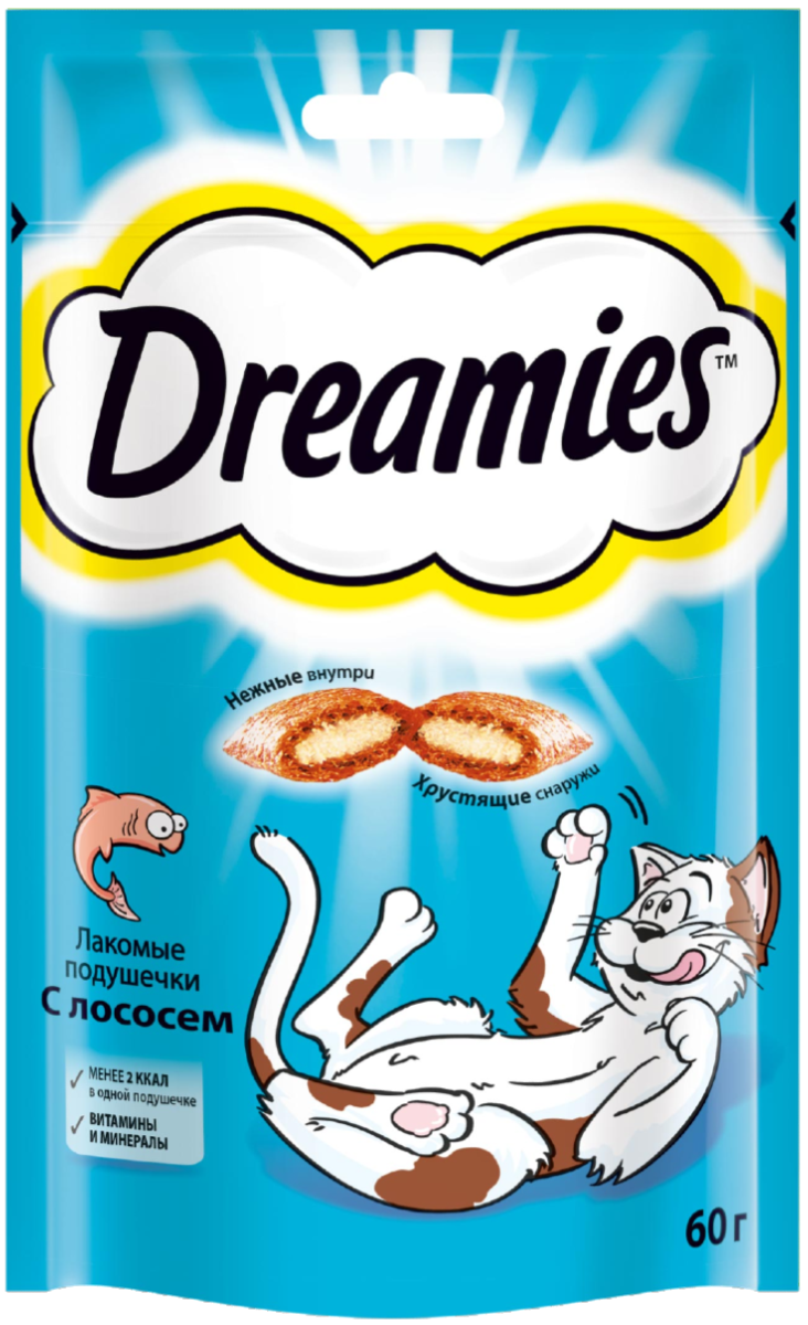 

Лакомство для кошек Dreamies подушечки с лососем 60г