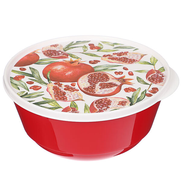 Миска с крышкой 3л, декор гранат, пластик