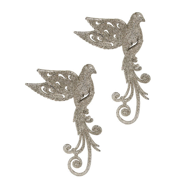 Сноу бум набор подвесок декоративных, 2 шт. в виде птиц, глиттер шампань, пластик, 15,5x9,5см