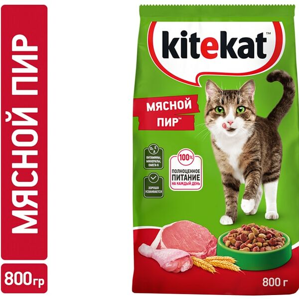 Сухой корм для кошек Kitekat Мясной пир 800г