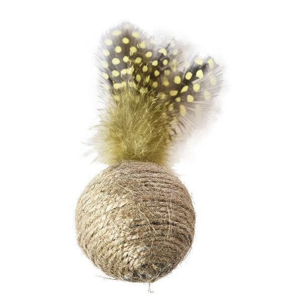 Игрушка для кошек FOXIE Naturalness Шарик плетеный с перьями 10х5,3 см разноцветный