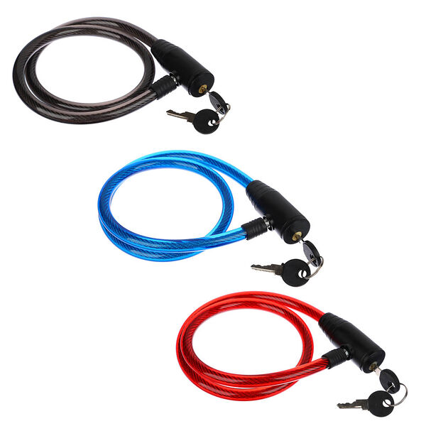 Замок велосипедный противоугонный тросовый, эконом, металл, пвх, пластик, 12x800 мм цвет в ассортименте