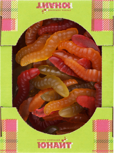 

Мармелад жевательный ЮНАЙТ Червячки со вкусом апельсина, ананаса, вишни, яблока, 500г
