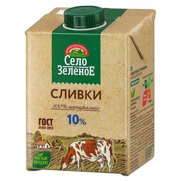 Сливки Село Зелёное 10% 500 г