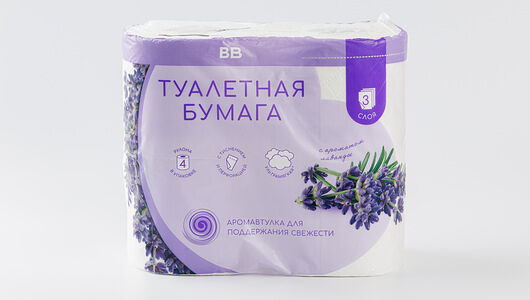 Туалетная бумага, лаванда, 3 слоя, 4 рулона