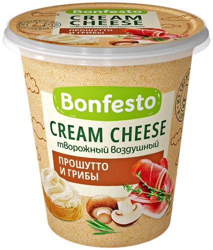 

Сыр творожный BONFESTO Воздушный Кремчиз Прошутто и грибы 65%, без змж, 125г